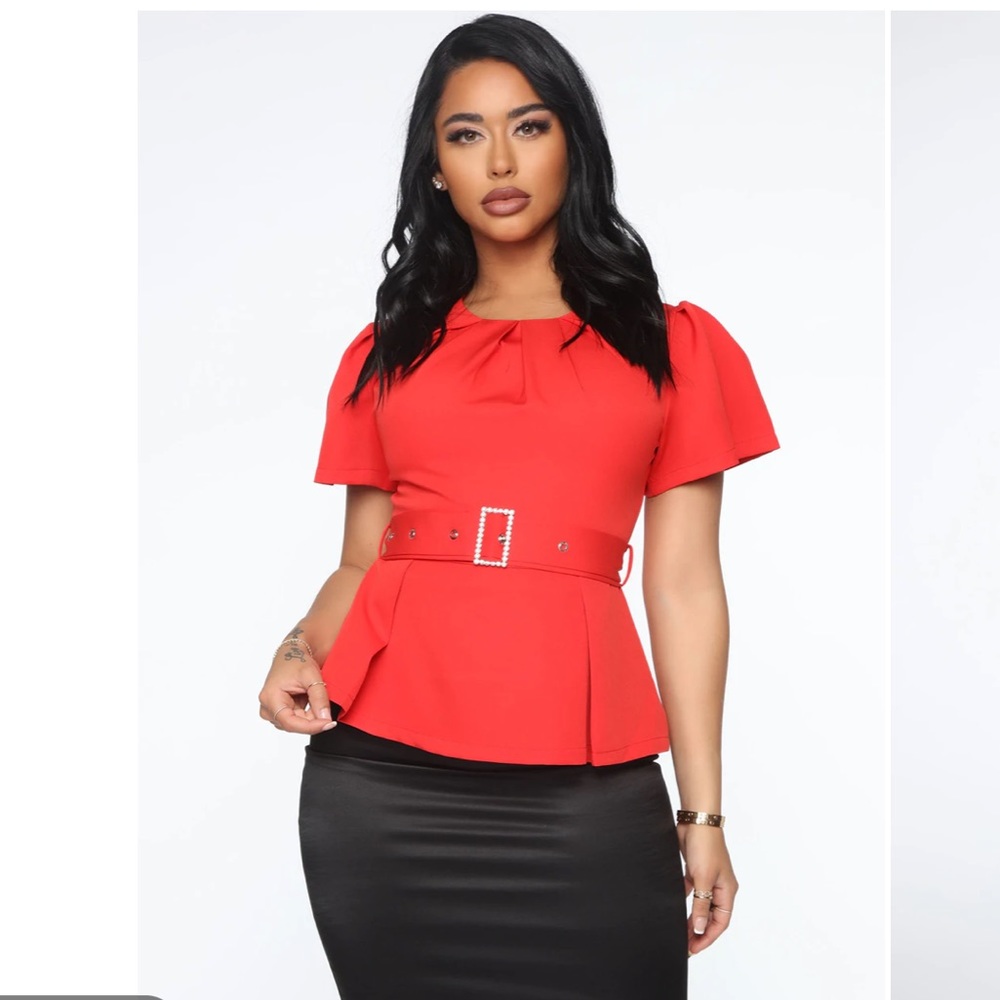 Shining On Them Peplum Top- Red